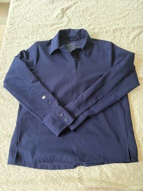 FIGS Navy Long-Sleeve Polo Pullover